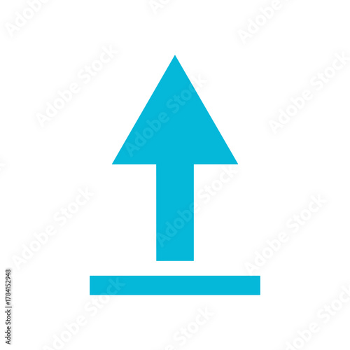 A bright cyan arrow pointing upwards from a horizontal line, symbolizing upload or progress.