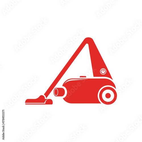 A stylized red vacuum cleaner icon with a white power button symbol.