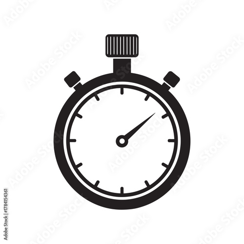 Black and white illustration of a classic analog stopwatch, measuring time accurately.