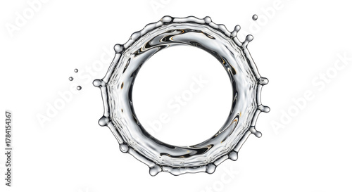 Blue water splash a circular splash of water, isolated on transparent background, with droplets forming a crown shape