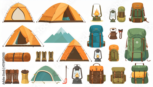Earthy Flat Icons of Camping Gear Set