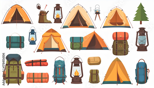 Earthy Flat Icons of Camping Gear Set