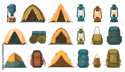 Earthy Flat Icons of Camping Gear Set