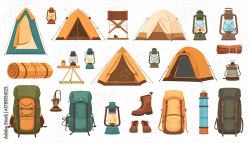 Earthy Flat Icons of Camping Gear Set