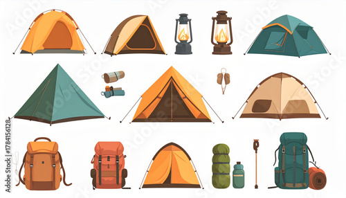 Earthy Flat Icons of Camping Gear Set
