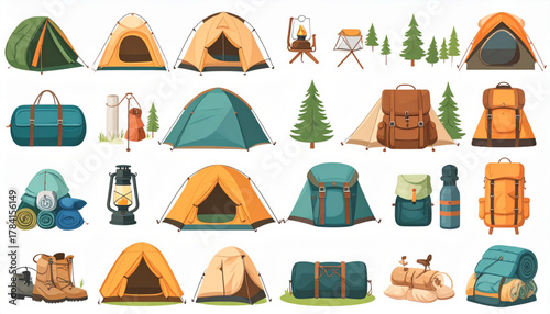 Earthy Flat Icons of Camping Gear Set