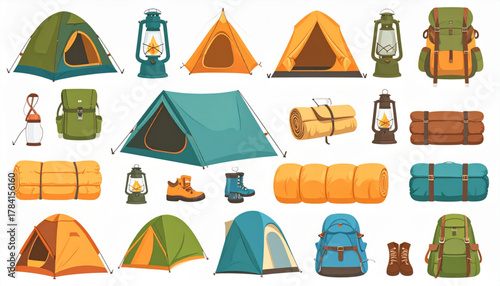 Earthy Flat Icons of Camping Gear Set