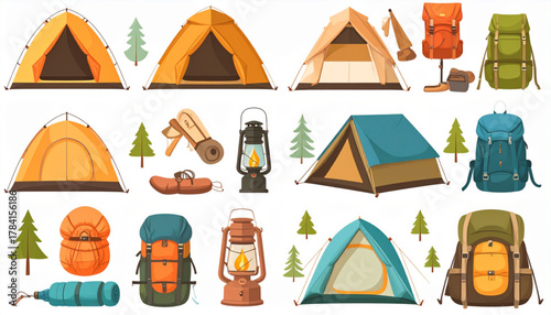 Earthy Flat Icons of Camping Gear Set