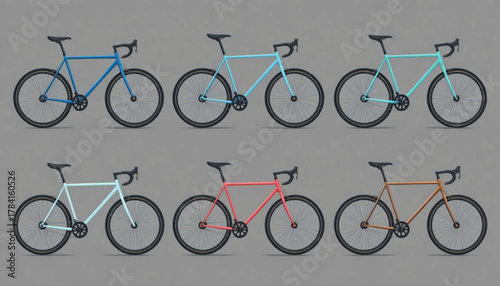 Illustration of various flat colored bicycles 