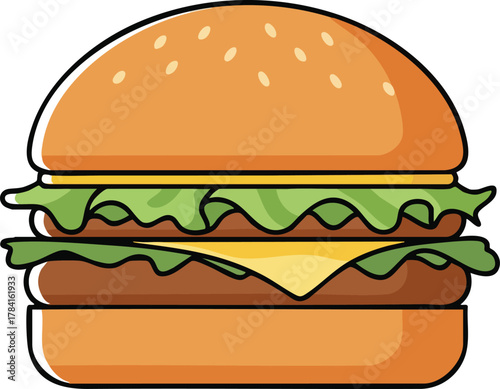 Delicious Cartoon Burger with Fresh Lettuce and Cheese