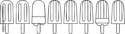 Popsicle Parade A Lineup of Frozen Treats in Simple Black and White