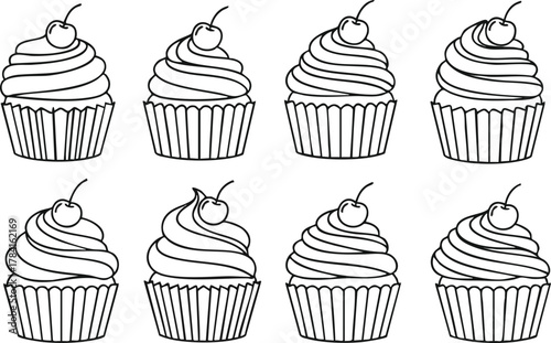 Elegant Cupcake Outlines Sweet Treats in Black and White
