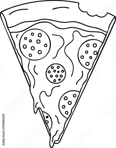 Pizza Slice Line Art Pepperoni, Cheese, and Crust Outline Design