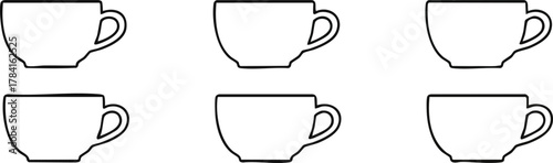Neat Array of Tea Cups on White Background, Simple Graphic Design