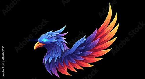 Fiery Phoenix Bird Abstract Vector Logo