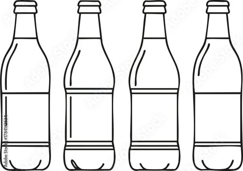 Four Glass Bottles A minimalist outline illustration with clean lines