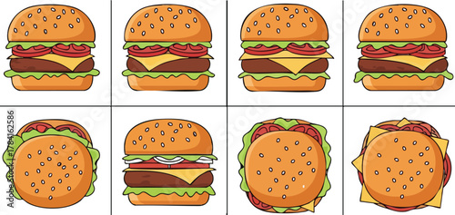 Delicious Burger Assortment A mouth-watering collection of various burger styles, featuring beef, cheese, and fresh toppings