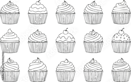 Delicious Cupcakes Hand-Drawn Set for Sweet Treats