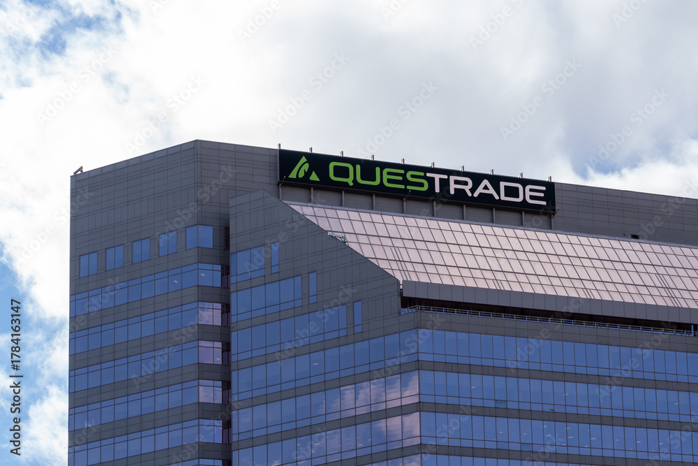 Fototapeta premium Toronto, ON, Canada - November 8, 2025: Questrade headquarters in Toronto, ON, Canada. Questrade is an online brokerage firm and wealth management firm.