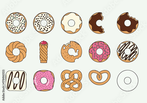 Colorful Assortment of Tasty Donuts and Pastries Illustration