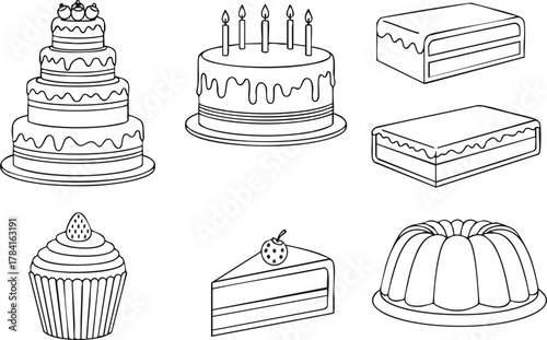 Variety of Cakes Outlines A Sweet Collection of Desserts