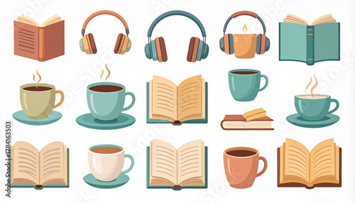 Muted Cozy Flat Icons of Leisure Activities Set