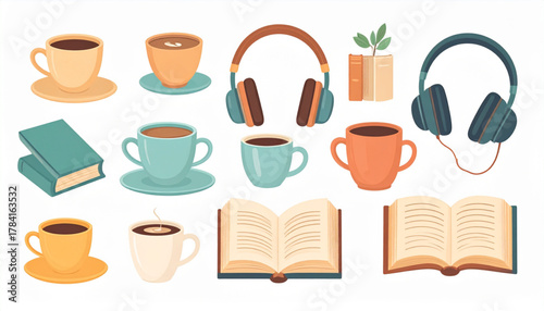 Muted Cozy Flat Icons of Leisure Activities Set