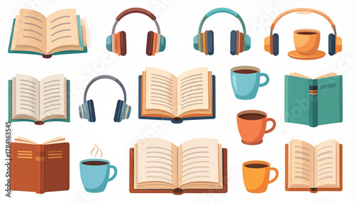 Muted Cozy Flat Icons of Leisure Activities Set