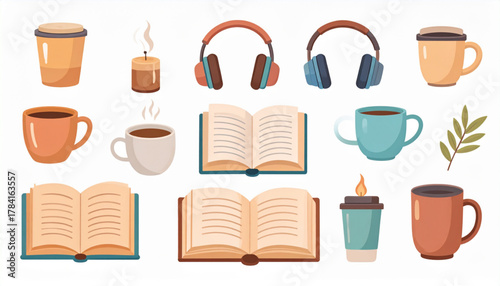 Muted Cozy Flat Icons of Leisure Activities Set