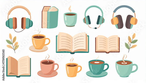 Muted Cozy Flat Icons of Leisure Activities Set