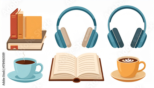 Muted Cozy Flat Icons of Leisure Activities Set