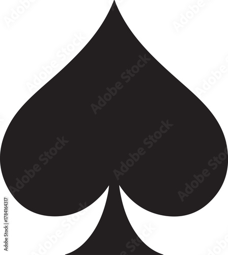 Black silhouette of spade suit isolated on white background, vector illustration