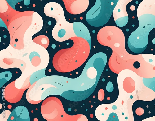Organic Abstract Fluid Blob Pattern in Coral Teal and Cream – Modern Seamless Vector Background