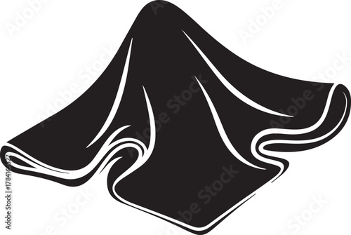 Black and white vector illustration of a draped cloth isolated on white background