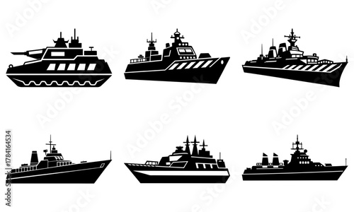Powerful fleet of naval warships ready for deployment, strong military force, vector illustration showcases defense, security, and maritime strength icon
