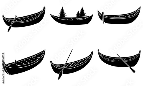 Classic canoe collection for outdoor adventures, perfect for summer camping trips and lakeside relaxation, originally scalable vector graphics
