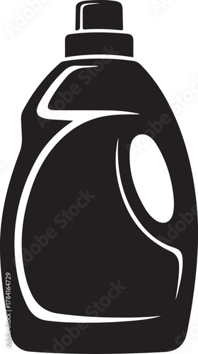 Black and white vector illustration of a bottle of laundry detergent