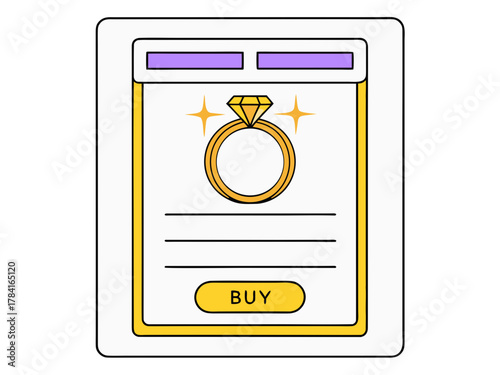 Glowing gold diamond ring e-commerce app interface vector illustration for online jewelry stores vector