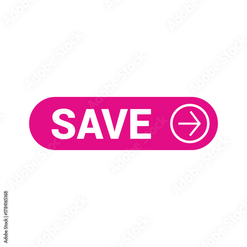 A pink rectangle save with white text and arrow