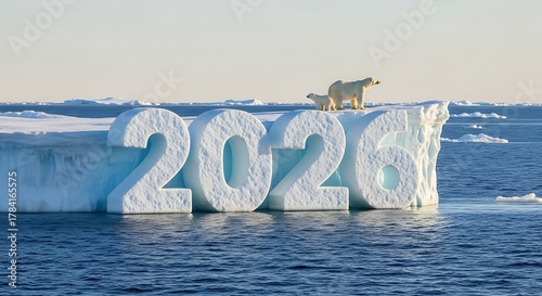 Iceberg 2026 with Polar Bear Family on Ice in Arctic Ocean