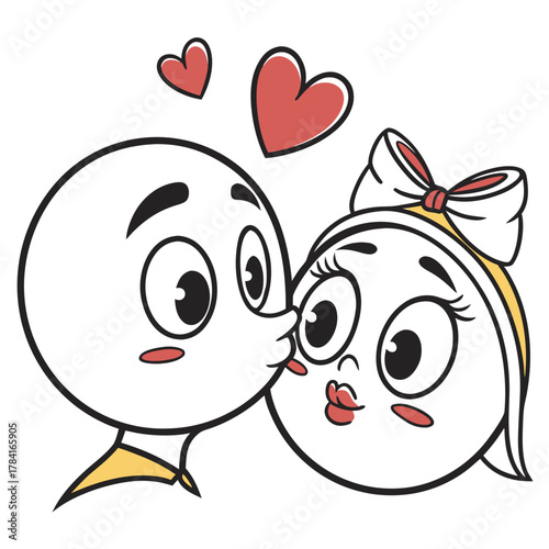 Cartoon illustration of a couple kissing