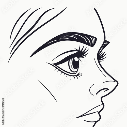 Woman face in profile, vector line illustration