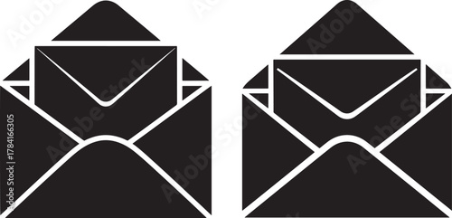 Two open envelopes with letters silhouette