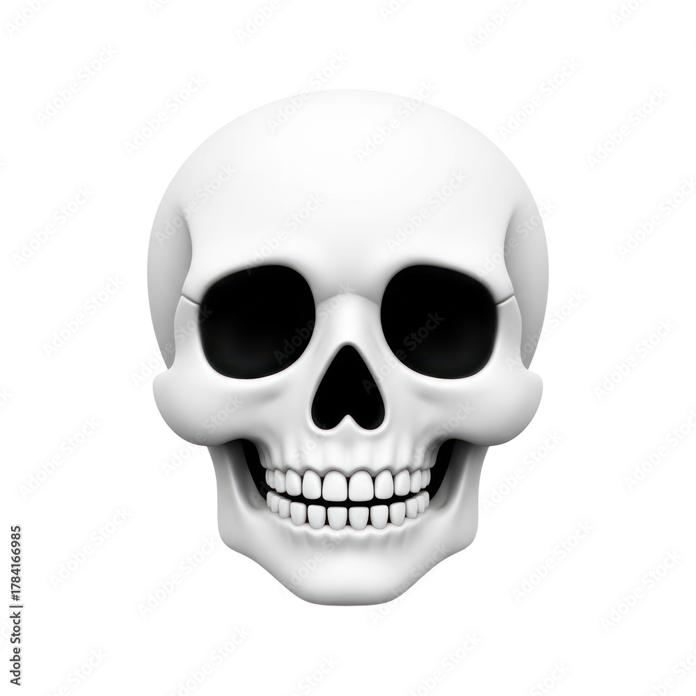 Fototapeta premium Front view of a realistic white human skull on a clean on white background
