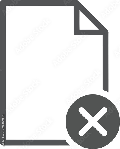 Document file with delete or close icon symbol indicating rejection or error vector