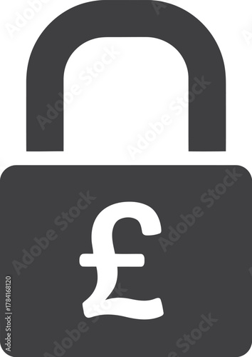 Secure sterling pound currency symbol locked padlock financial security and investment protection concept vector