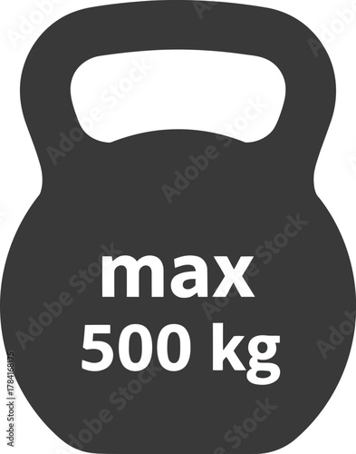 Heavy duty kettlebell max weight 500 kg symbol fitness equipment weightlifting icon training gear vector