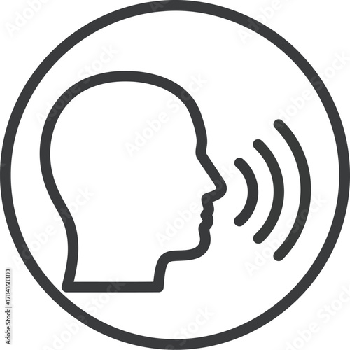 Human head silhouette icon sound waves communication speech audio symbol graphic design element vector