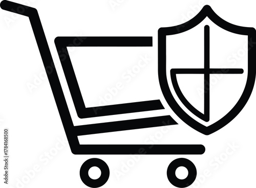 Secure online shopping cart icon guarantee protection commerce security vector