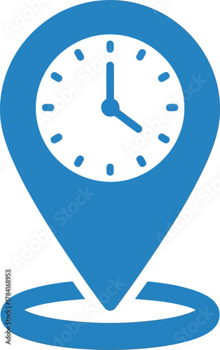 Clock time location pin icon symbol marker timekeeping navigation schedule appointment reminder business concept vector